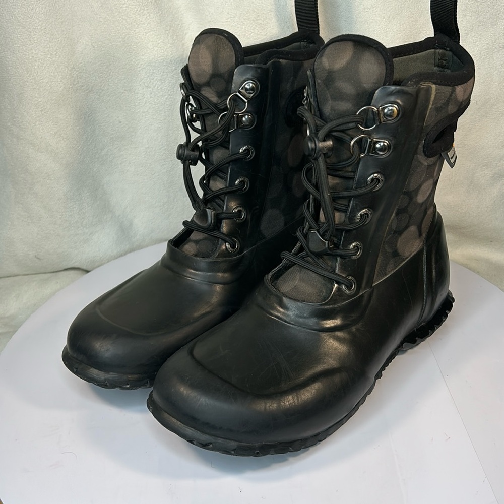 Bogs Girls' youth Sidney Lace Rain waterproof Boots Size 2. Black